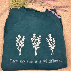 Blue Green Custom Design Flower Crewneck